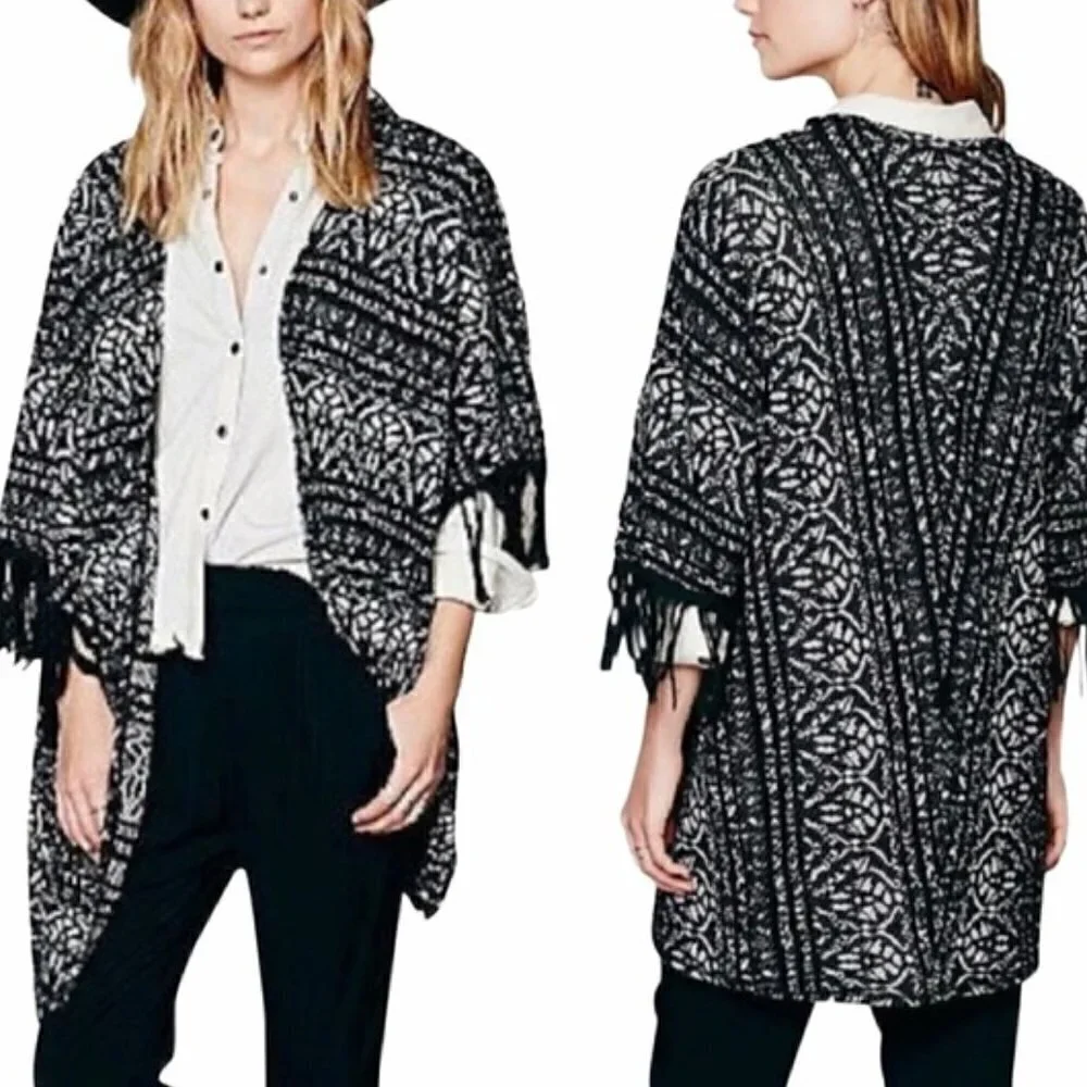 Free People Patterned Fringe Cardigan